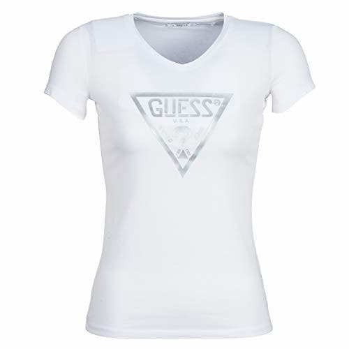 Moda Guess SS Vn Triangle tee Camiseta de Tirantes, Blanco