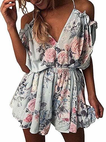 Moda DRESHOW Mujer linda playa de verano estampado de flores frío Shouler mono