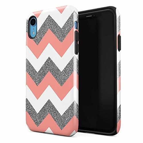 Electrónica Funda para iPhone XR Coral Pink Chevron Glitter Pattern Tumblr, Resistente a