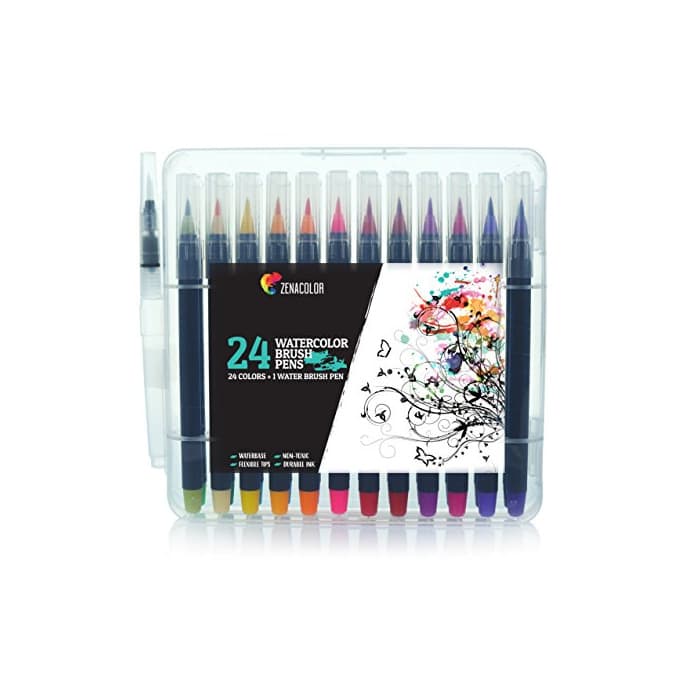 Elemento de la categoría hogar 24 Rotuladores Acuarelables y 1 Aqua Brush de Zenacolor - Rotuladores Pincel