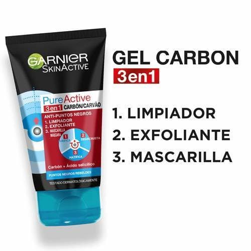 Belleza Garnier Skin Active Pure Active Gel limpiador y exfoliante facial con carbón