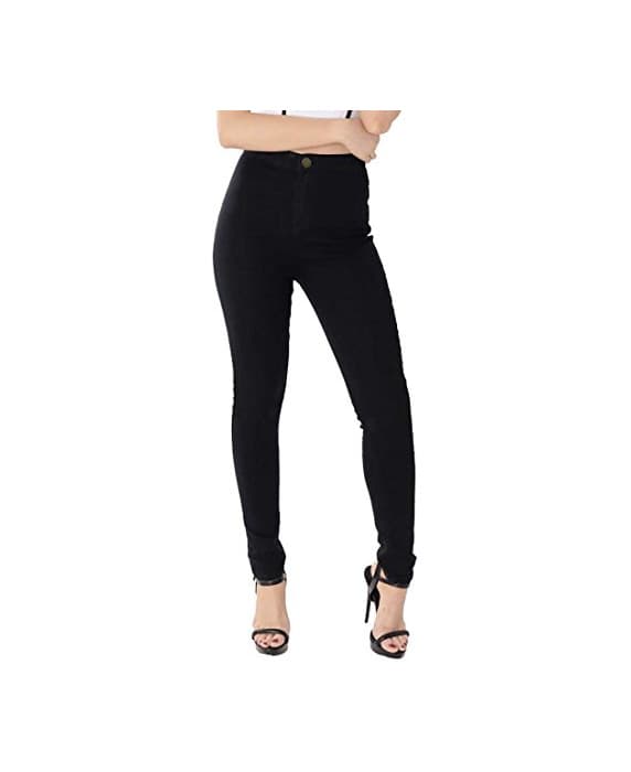 Moda Jyone Pantalones vaqueros con cintura alta para mujer XL Negro