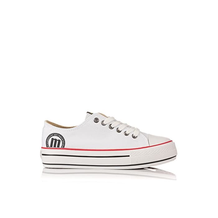 Fashion Mustang Zapatilla Lona Blanca Plataforma Mujer