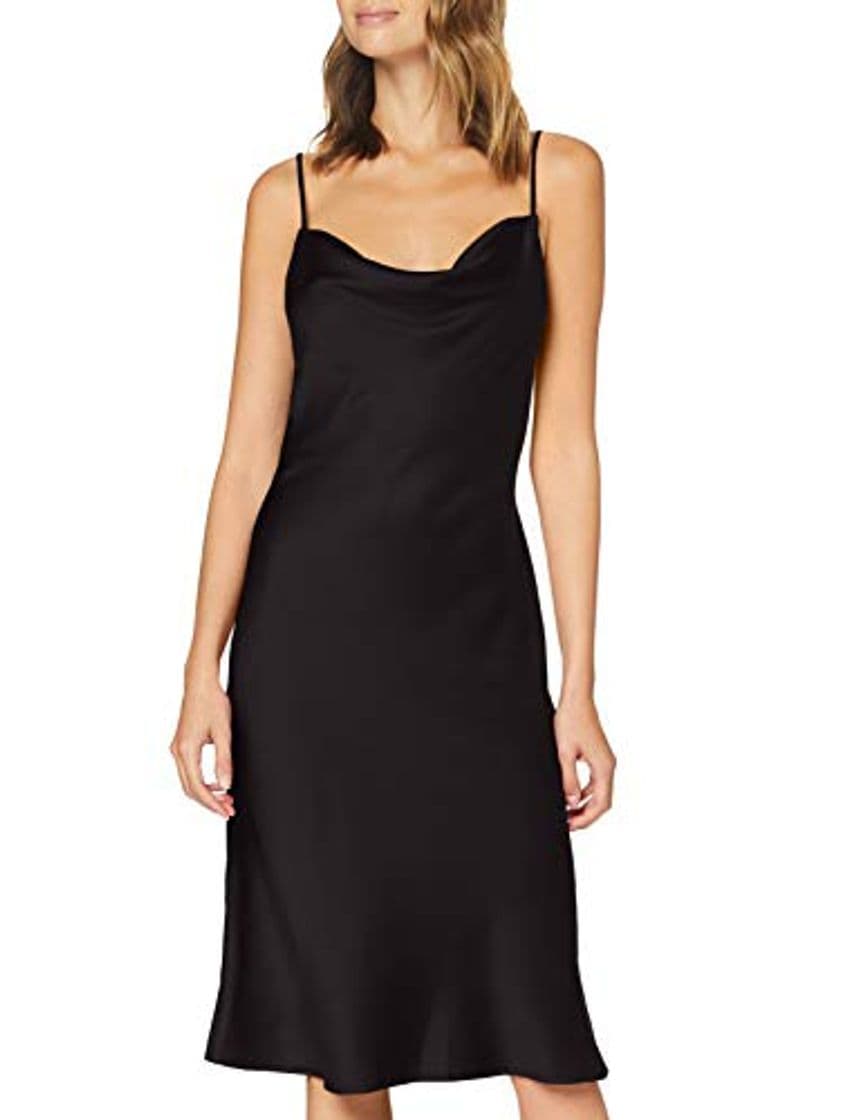 Product Marca Amazon - find. Vestido Midi de Satén Mujer, Negro