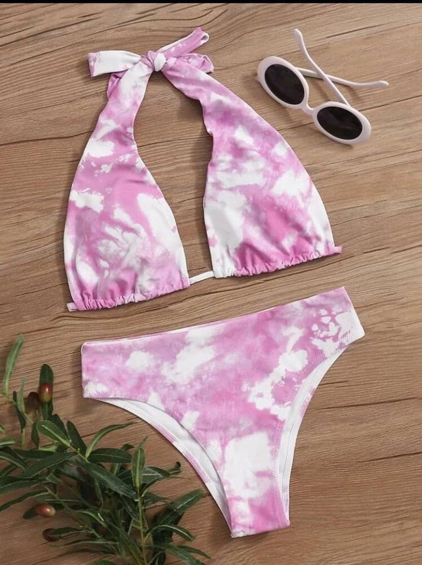 Producto Bikini triángulo rosa y blanco 