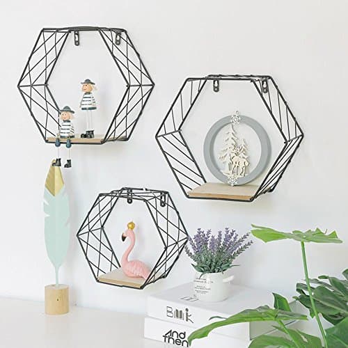 Belleza Estante de pared de hierro geométrico hexagonal para colgar en la pared