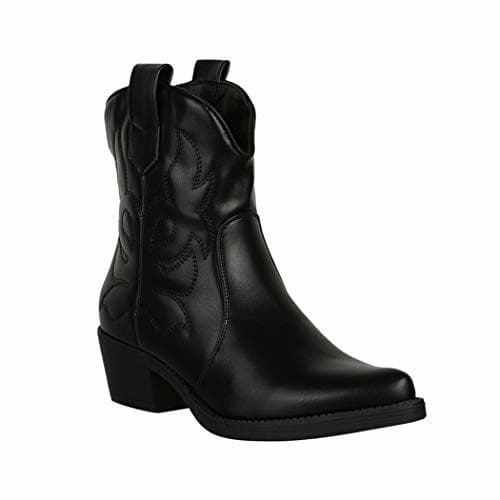 Moda Elara Botines de Vaquero para Mujer Cowboy Boots Chunkyrayan 301-A31 Black-39