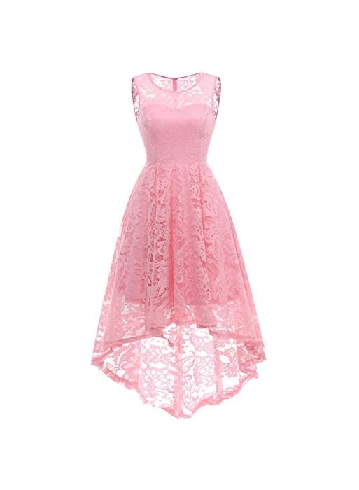 Product MUADRESS Vestido Cóctel Vintage A-línea Hi-Lo Elegante Mujer Flor Encaje Vestidos De