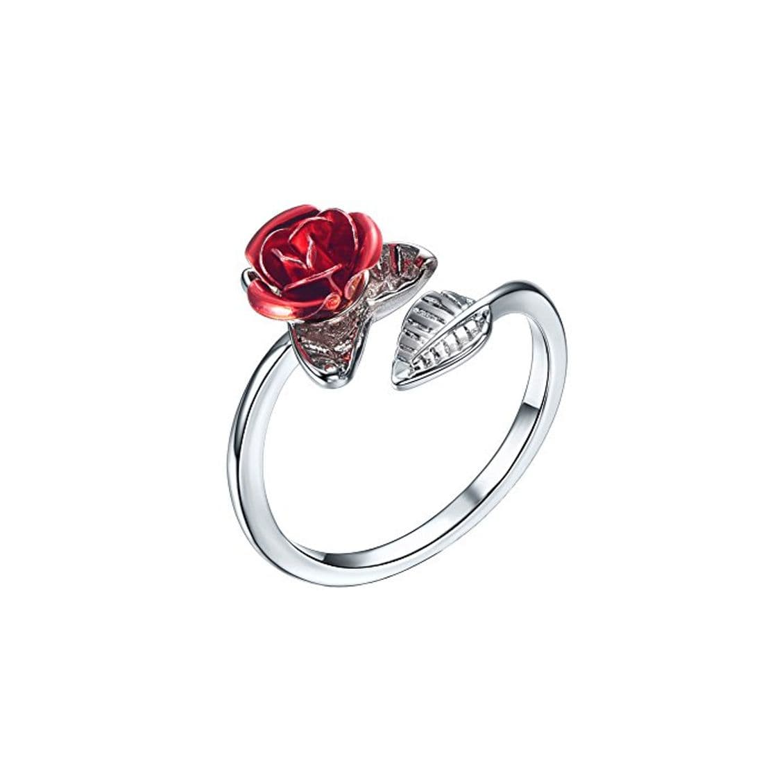 Producto U7 Anillo Ajustable Mujer Anillo de Plata Tono diseño de Flor Rosa