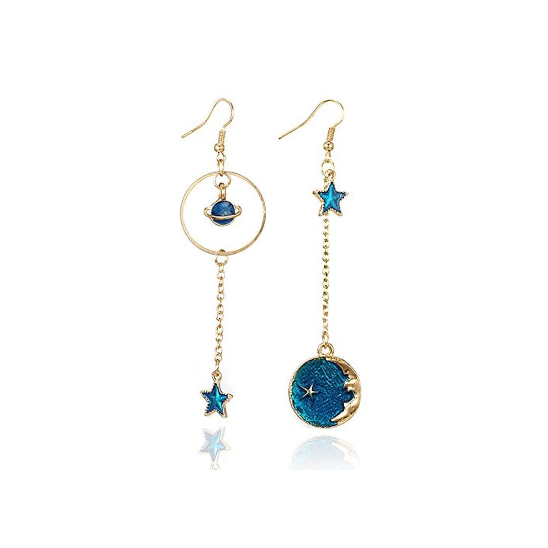 Product Fossrn Pendientes Mujer largos Brillantes Moda Azul Estrella lunar Pendientes Joyas