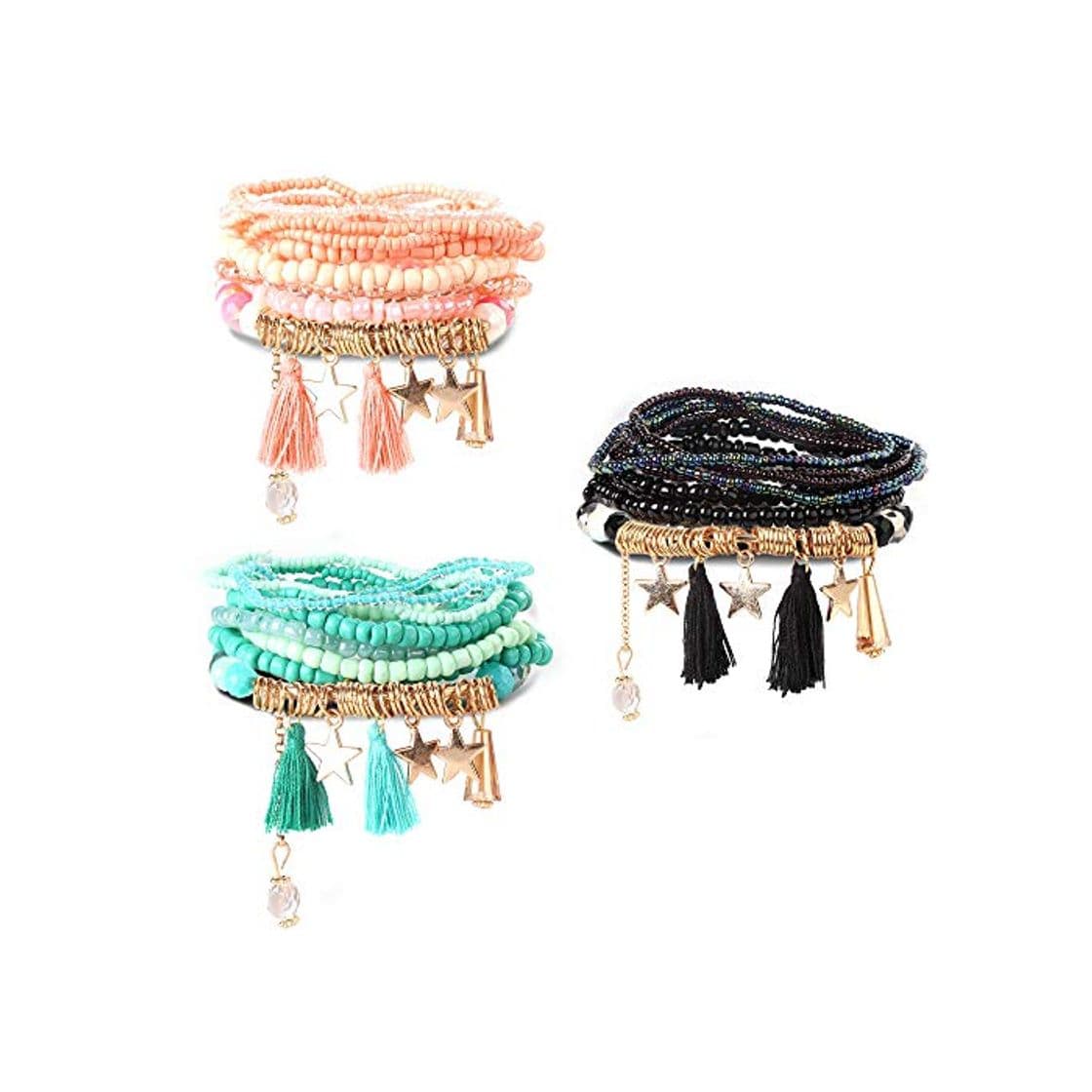 Product Milacolato 3Set Bead Mala Wrap Bracelet para Mujeres Niñas de Bohemia de Múltiples Capas Pulseras Apilables