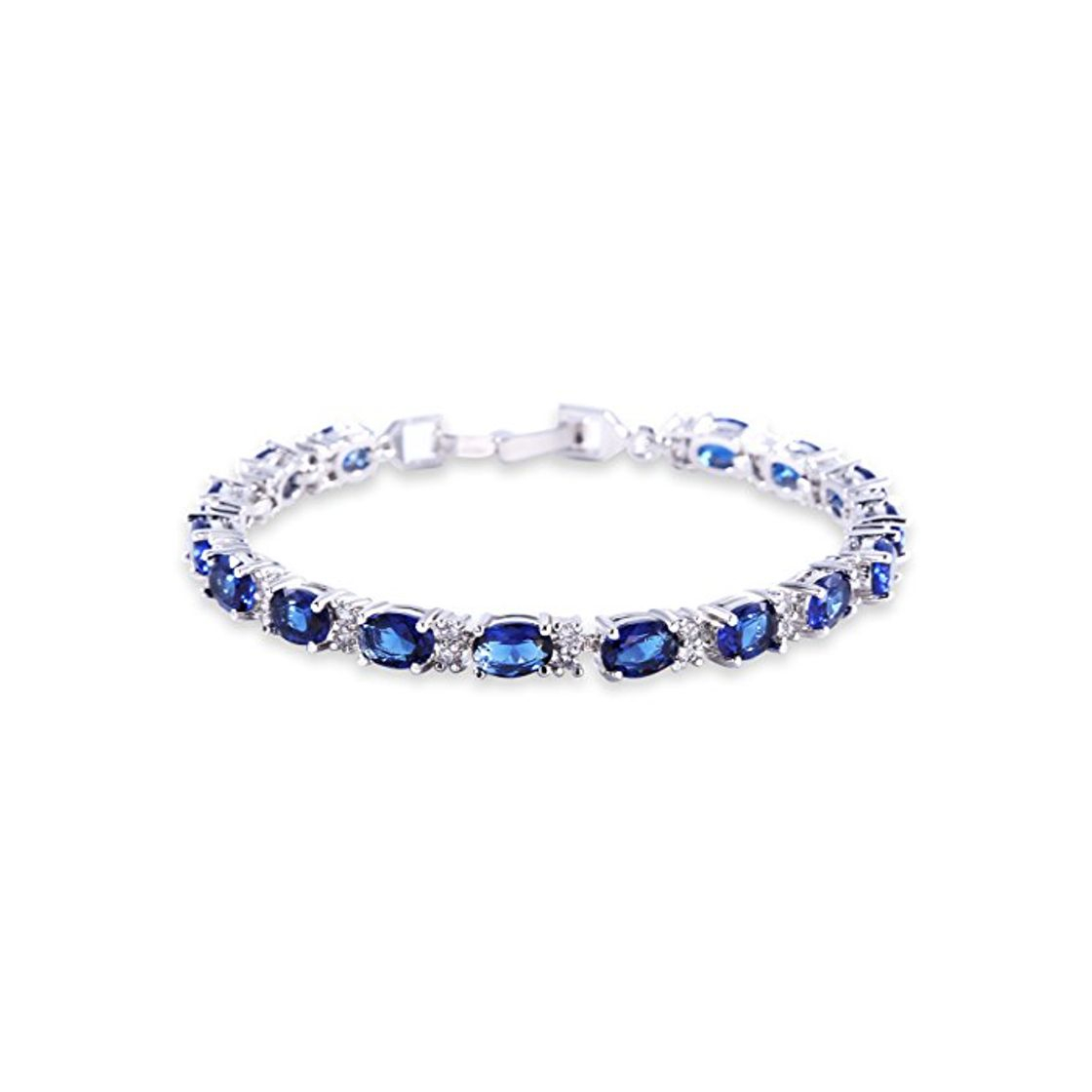 Fashion GULICX Oro Blanco galvanizado circonita Azul Cristal Pulsera Romana Tenis Pulsera Enlace