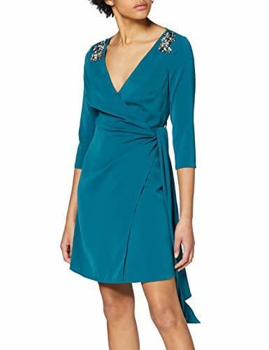 Product Little Mistress Anja Hand-Embellished Mini Wrap Dress Vestido Fiesta Mujer, Turquesa