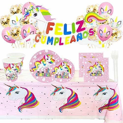 Producto Kit de Artículos para Fiesta Cumpleaños Infantil Unicornio - Vajilla Desechable Rosa