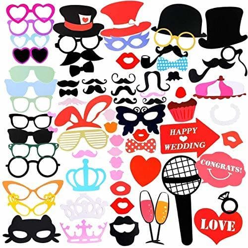 Producto Gyvazla 75Pcs DIY Photo Booth Props Incluyendo Bigotes Gafas Pelo Arcos Sombreros