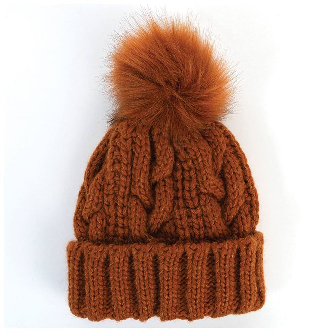 Moda Jaelyn cable beanie with fur Pom Pom 