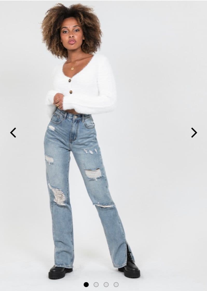 Moda Split hem jean in with rips in blue - OUTFITBOOK