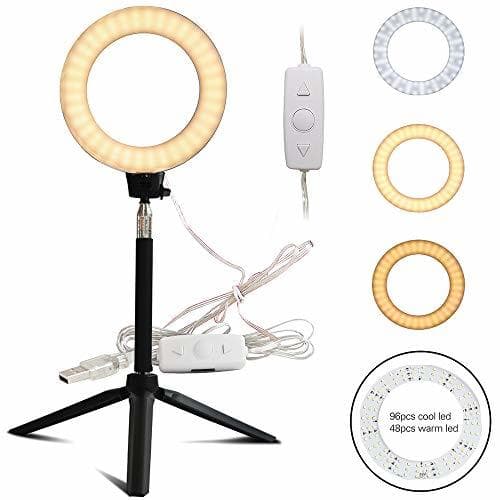 Electrónica FREESOO Luz de Anillo de 6" con Trípode Altura Ajustable 10W Regulable