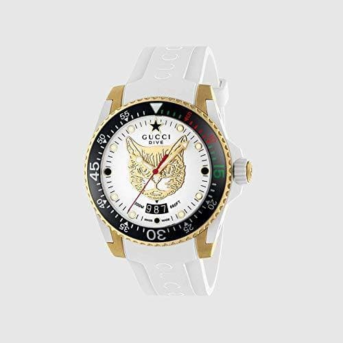 Moda Gucci Reloj de Buceo cauuciu Carcasa Blanca con pvd con Oro Amarillo