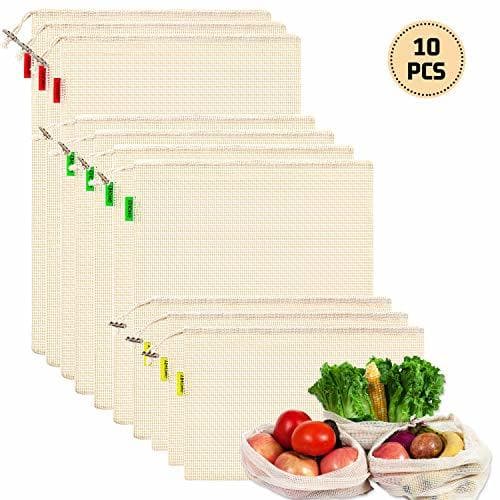 Producto YIHONG 10PCS Bolsas Compra Reutilizables,Bolsas de algodon Reutilizables para Fruta,Verduras,Lavable y Transpirable,3