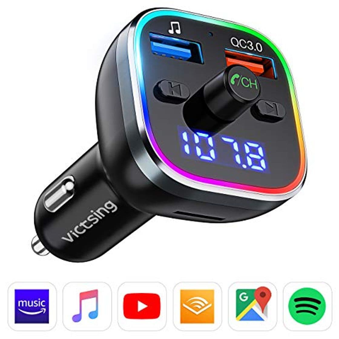 Electronic Transmisor FM Bluetooth V5.0, [RGB 7 Colores Luz de Anillo] VicTsing Manos