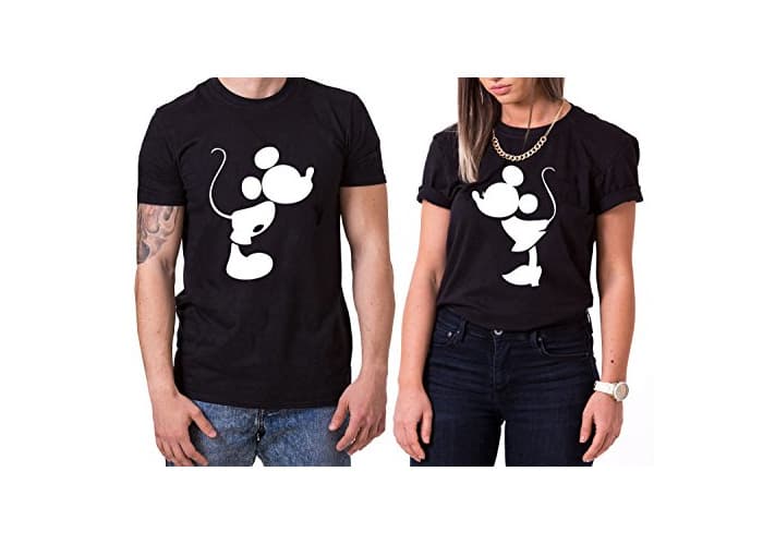 Moda Kiss Mouse King Queen Partnerlook Camiseta de los Pares Dulce para Parejas