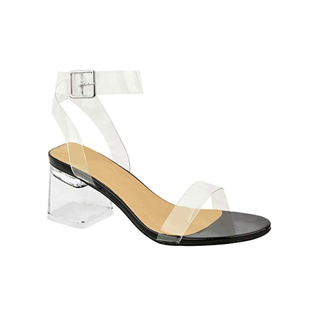 Product Fashion Thirsty Mujer Tacón bajo Vidrio Perspex Sandalias Fiesta Tiras Nude Barely