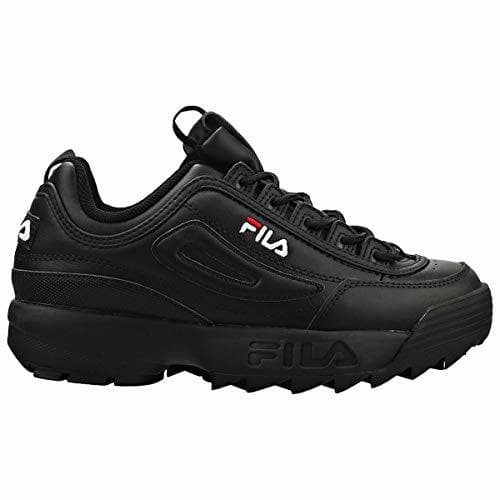 Moda Fila Disruptor II Premium Mujer Negro/Blanco/Fila Rojo Zapatillas-UK 4