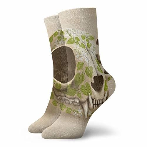 Place Lilyo-ltd Calcetines deportivos con diseño de calavera de gato decorados con flores