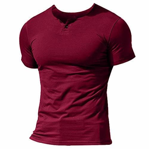 Fashion Musclealive Hombres Casual Manga Corta Camiseta Soltero Botón Abertura Llano v Cuello