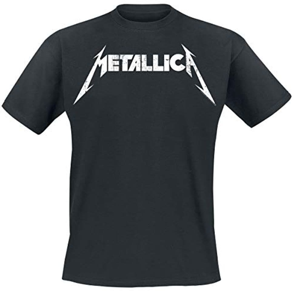 Fashion Metallica Textured Logo Hombre Camiseta Negro L