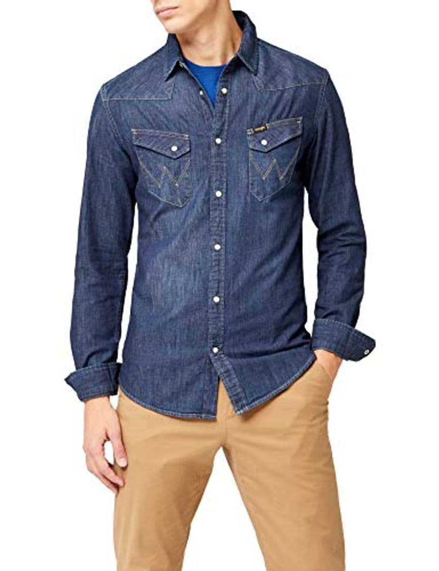 Moda Wrangler Western Denim Shirt Camisa, Azul