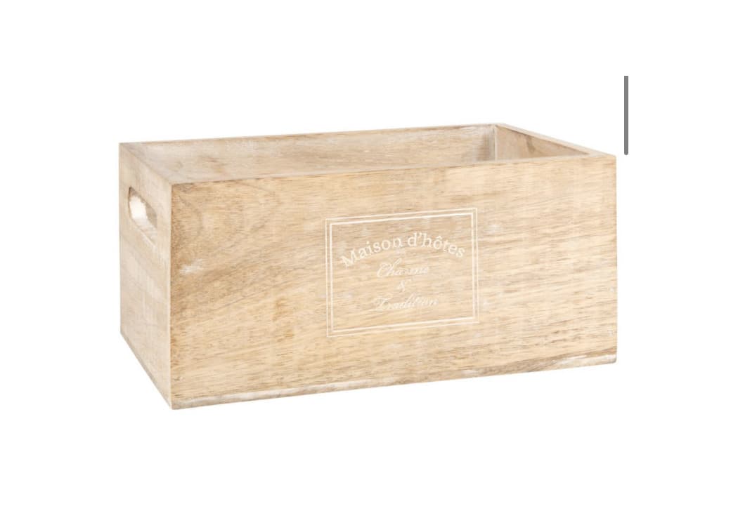 Product Caja de mango beige con letras en blanco