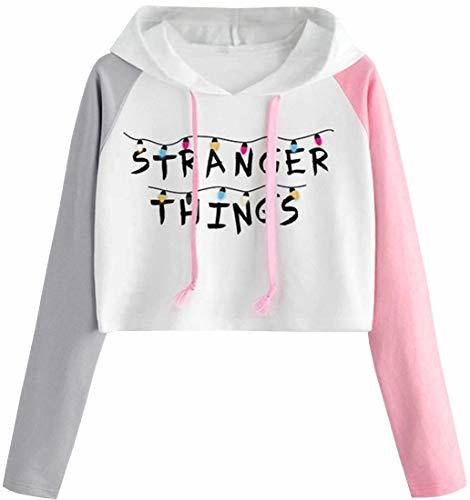 Moda PANOZON Mujer Sudadera Corta con Dibujos de Stranger Things Camiesta Mangas Largas