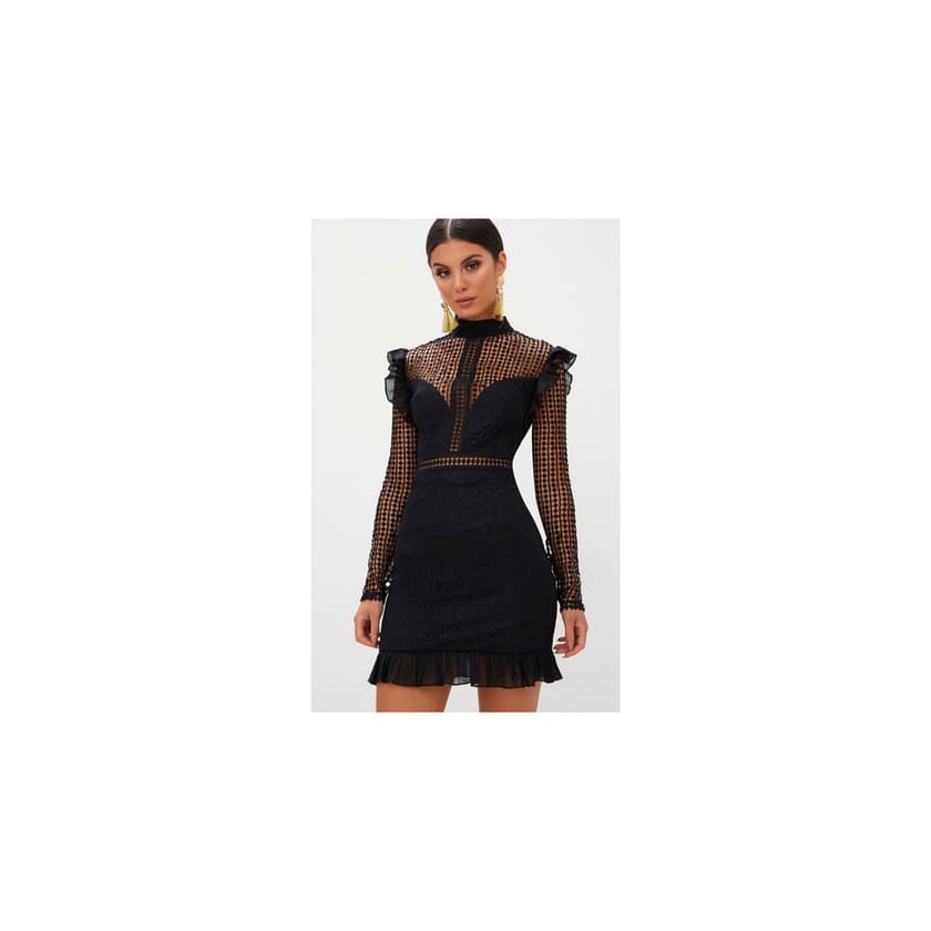 Producto Black Lace Chiffon Frill Detail Bodycon Dres