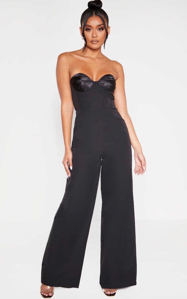 Product Black Satin Bust Bandeau Wide Leg Jumpsuit

