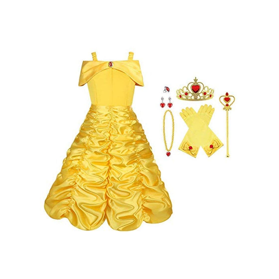 Fashion Vicloon Disfraz de Princesa Belle Vestido y Accesorios para Niñas