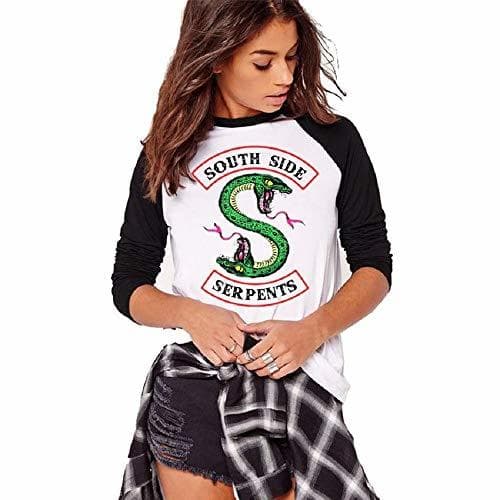 Moda Costura en Blanco y Negro Moda Riverdale-South Side Serpents Camiseta Estampada de