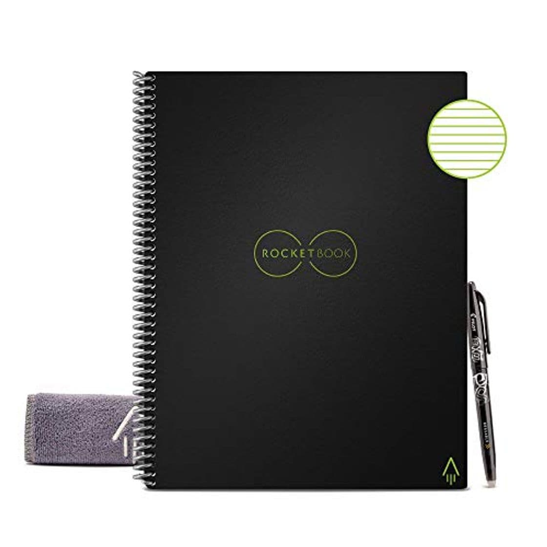 Product Rocketbook - Libreta inteligente reutilizable con forro ecológico. 1 bolígrafo Pilot Frixion