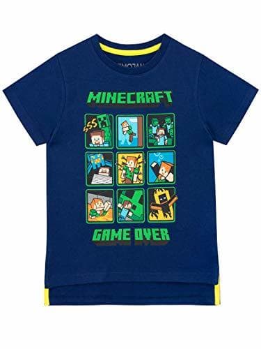 Fashion Minecraft Camiseta de Manga Corta para niños Creeper and Steve Azul 7-8