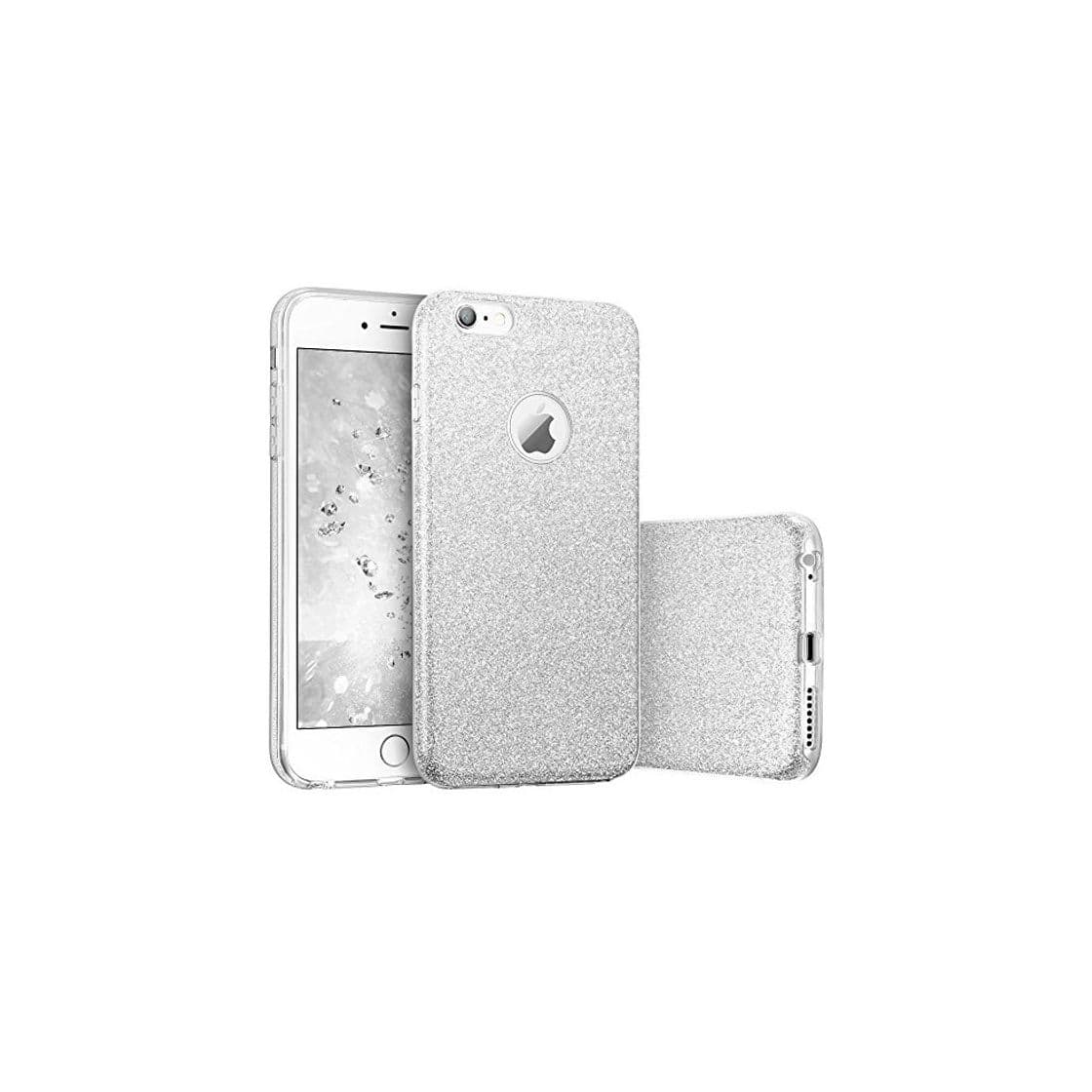 Electronic Coovertify Funda Purpurina Brillante Plateada iPhone 6/6S Plus, Carcasa Resistente de Gel