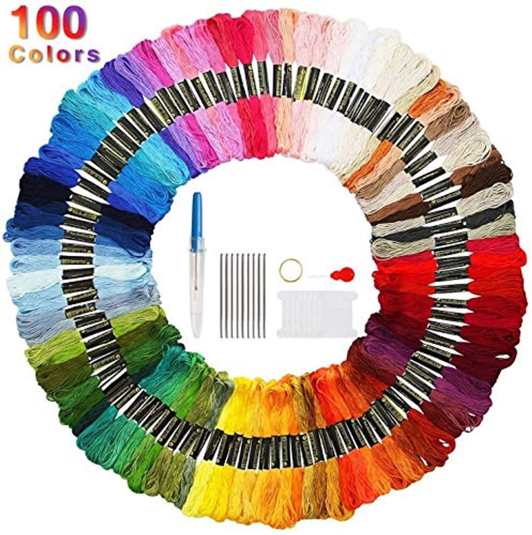 Producto Faminess 100 Madejas Bordado Hilos de Aleatorio Colores Algodón Bordado Kit para Costura Punto de Cruz