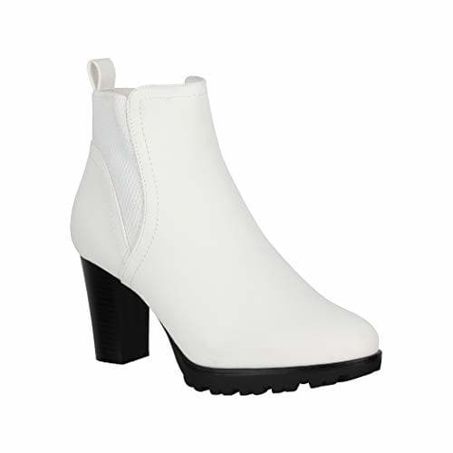 Moda Elara Botines para Mujer Botas Chunkyrayan KL0612 White-37