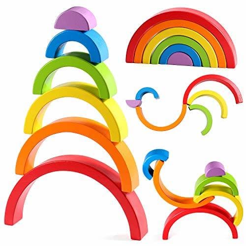 Producto Lewo Juguetes Educativos Apilador de Arcoiris de Madera Puzzle de Anidamiento Grande