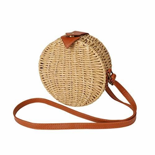 Product Bolso de Paja Mujeres Redondo 7" Bolsos de Bandolera Verano Crossbody Totes