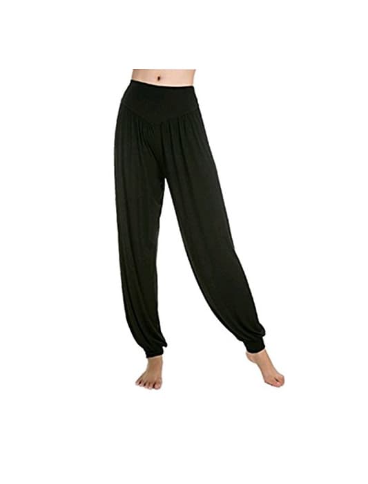 Product Leisial Pantalones de Yoga Algodón Suave Piernas Pantalones Anchos Sólido Color Elástico