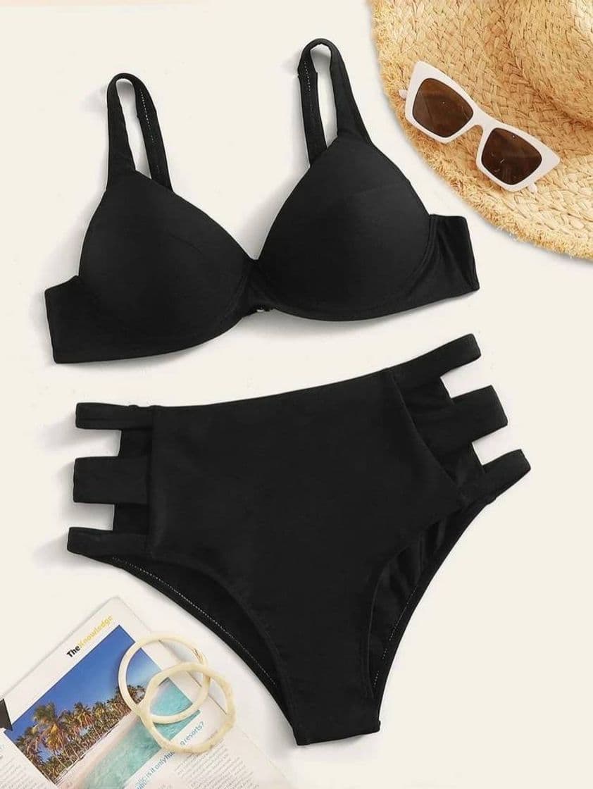 Moda Bikini de Cintura Alta Fruncido Top Con Aro | SHEIN USA