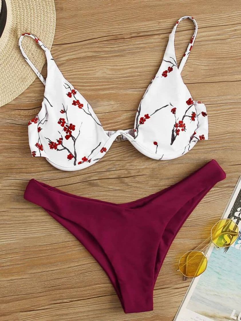 Moda Floral Bikini Granate | SHEIN USA