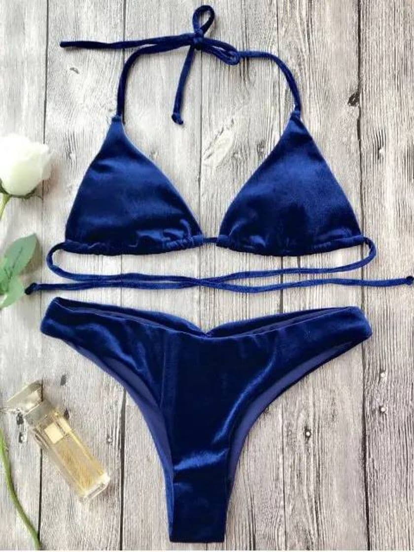 Moda Bikini Terciopelo Azul Eléctrico 