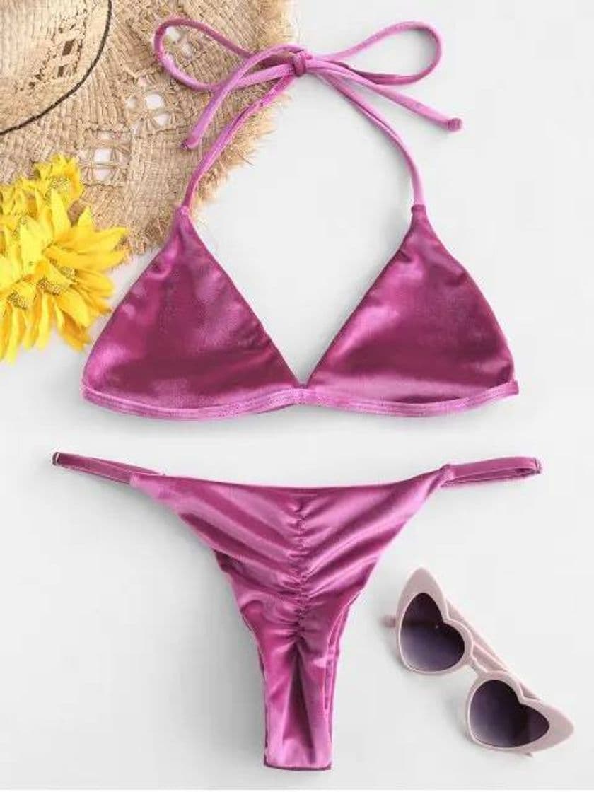 Moda Bikini Terciopelo Rosa Violeta